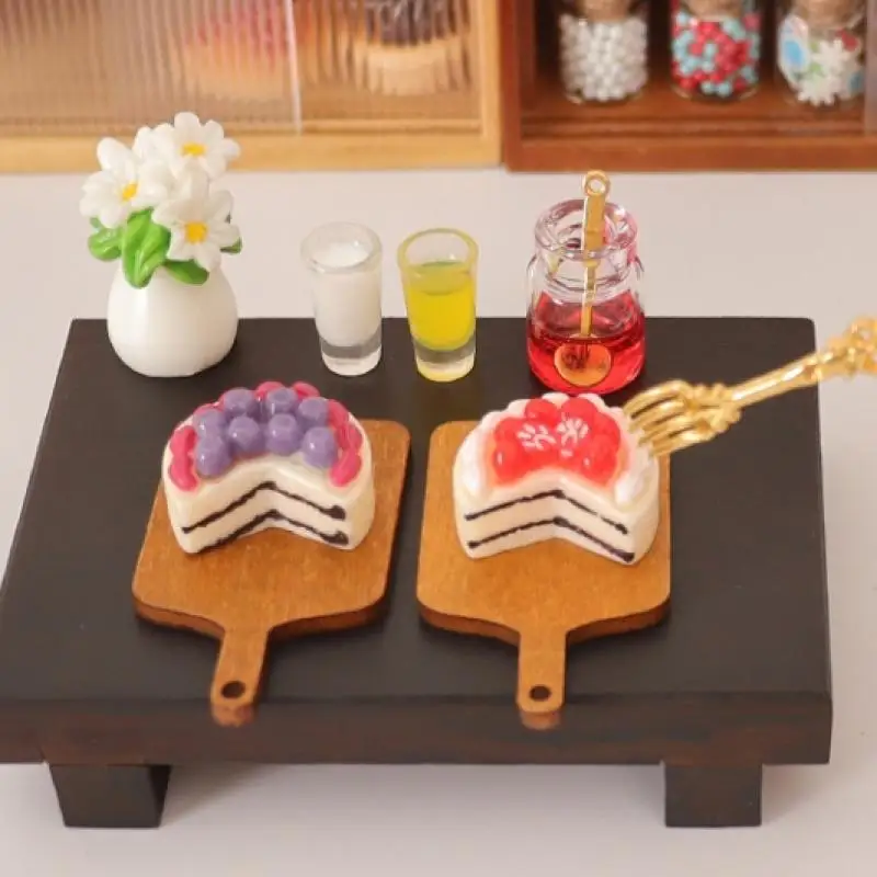 5PCS DIY 장식 인형 집 시뮬레이션 케이크 디저트 우유 주스 세트 미니 주방 트레이 식기 액세서리 어린이 장난감