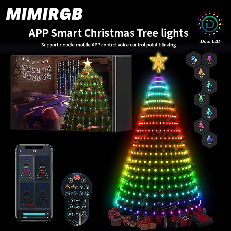 LED Christmas Tree Light String APP Point-controlled Atmosphere Decorative Lights Can Edit Music Rhythm with Text