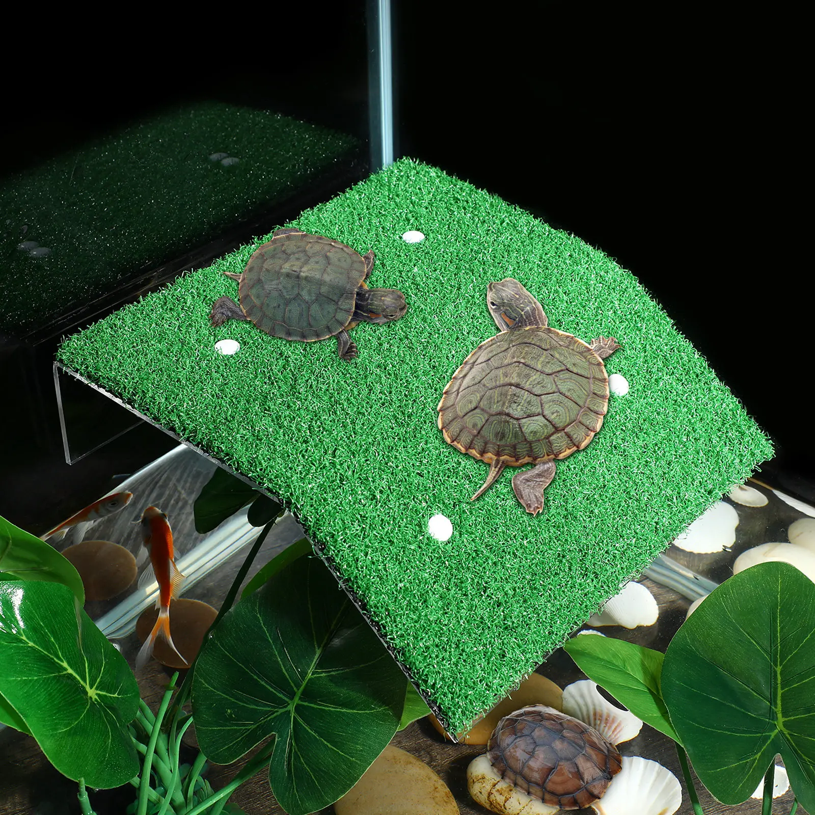 

Turtle Basking Platform Simulated Lawn Design Non-Slip Green PP Material Tortoise Climbing Ladder for Small Aquatic Reptiles
