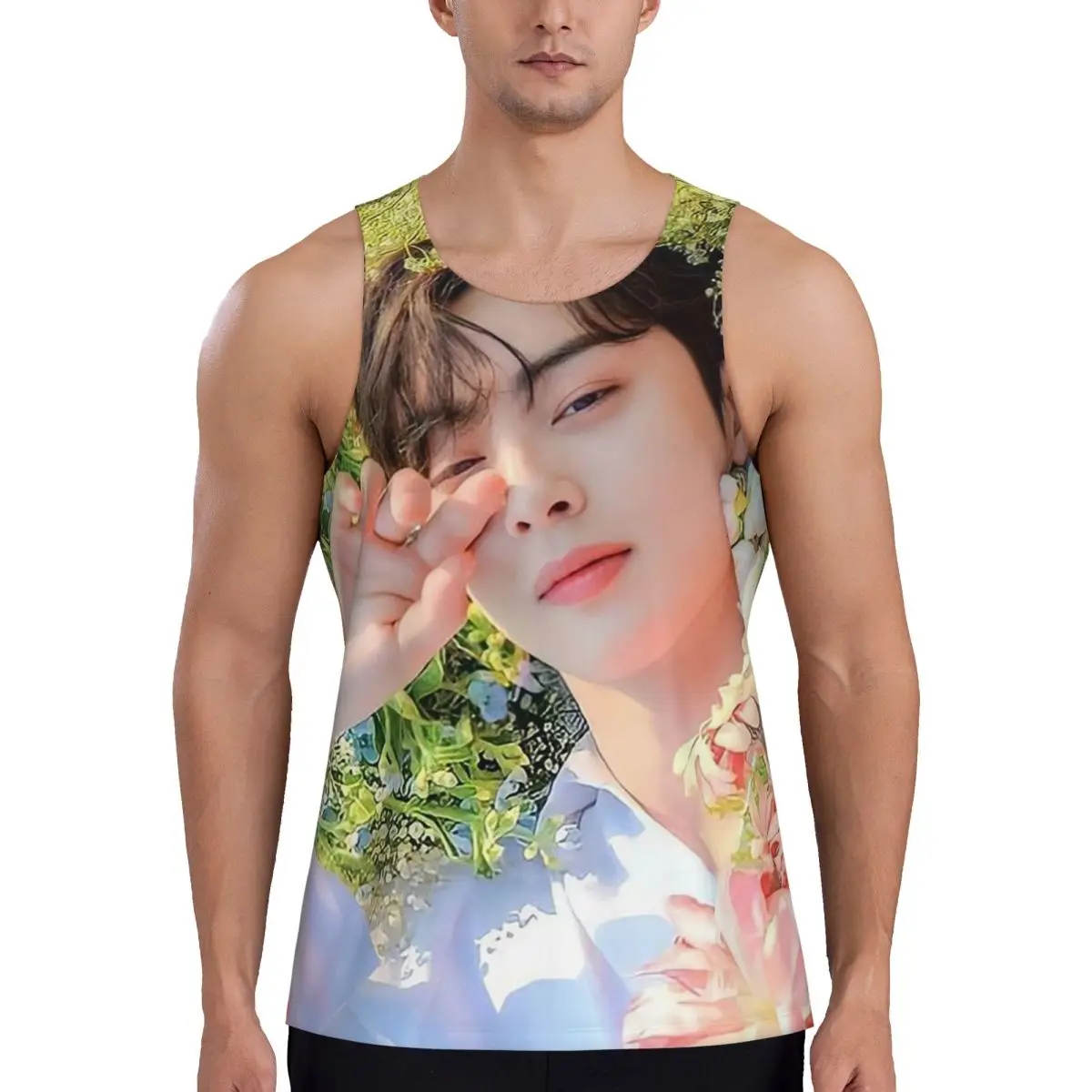 Secado rápido Cha EunWoo Kpop Astro Gym Tank Muscle Camisa sin mangas Culturismo Chaleco transpirable