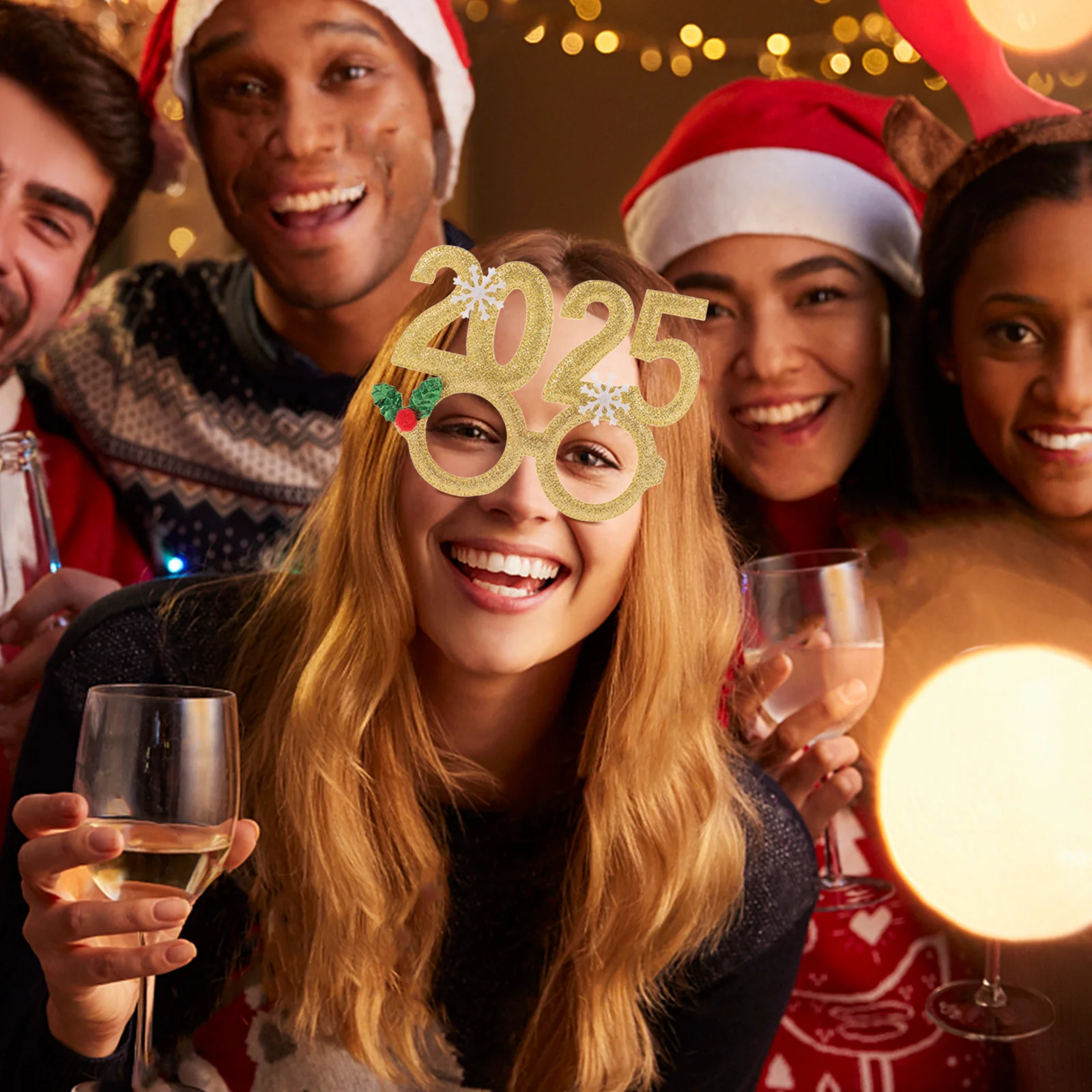 

2025 Christmas Party Glasses Xmas Eyewear Props Gold Frames Festive Eyeglasses Holiday Decor Christmas Glasses Frames
