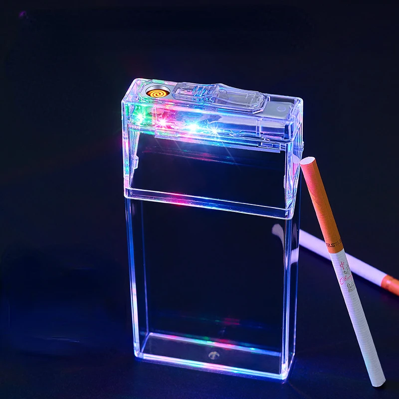 Slim Transparent LED Lantern Cigarette Case Lighter Integrated Charging Cigarette Lighter 20 Pieces Full Pack Cigarette Case