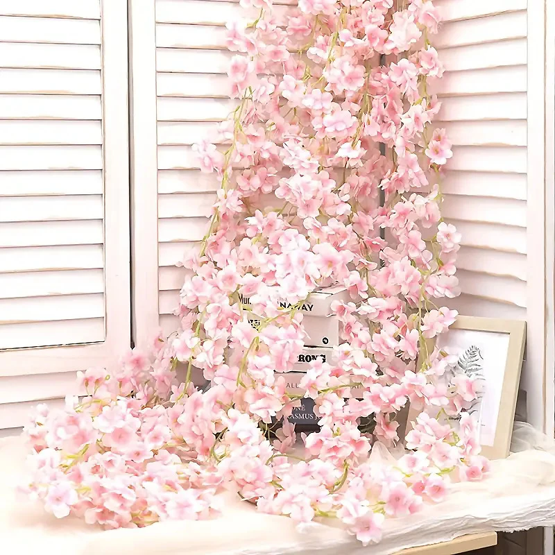 180cm Künstliche Sakura-Blumengirlande, Kirschblüten-Deko für Hochzeit, Garten, Bogen, Hintergrund, Heim und Partydekoration – Detail 19