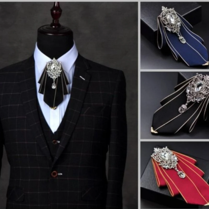 White Rhinestone Bow Tie Men\'s Wedding Fashion British Korean Women\'s Suits Dress Shirt Collar Flower Luxury Handmade Jewelry