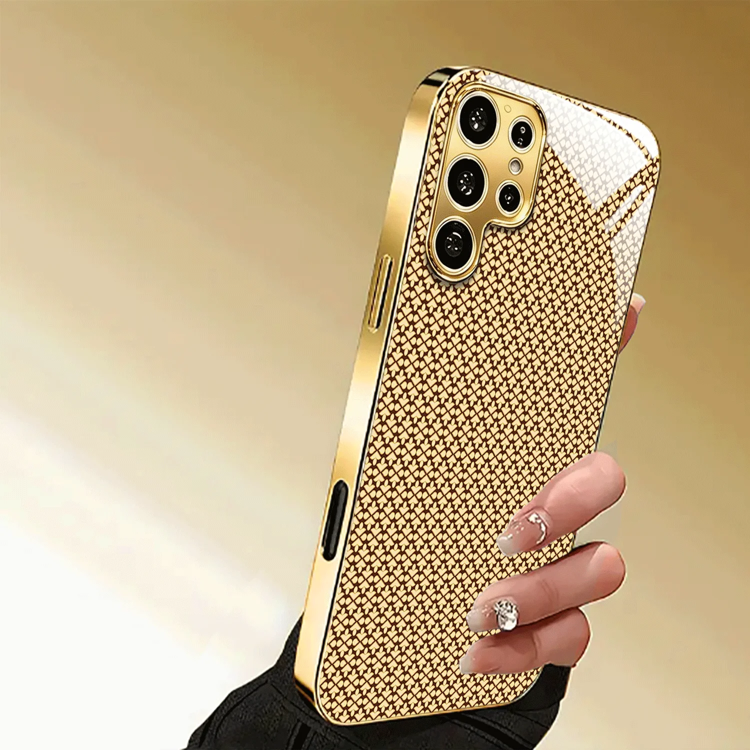 Image of Luxuriöse goldene geometrische Muster-Handyhülle aus galvanisiertem Glas, geeignet für Samsung S26/S25/S24/S23/S22/S21/S20 usw.