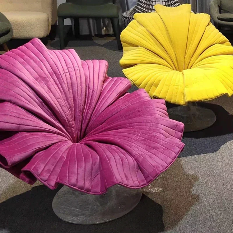 Designer Shaped Single-Seat Sofa Chair Simple Living Room Balcony Swivel Chair Fiberglass Flower Petals Chair