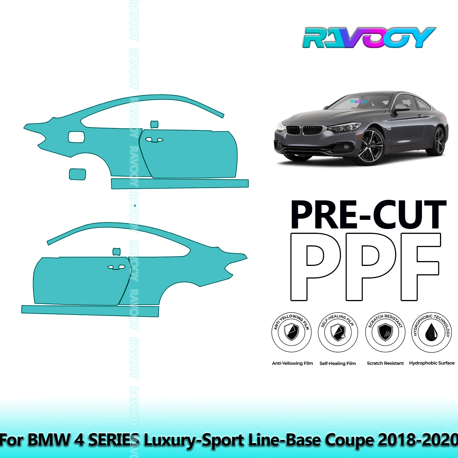 

For BMW 4 SERIES Luxury-Sport Line-Base Coupe 2018-2020 8.5mil Pre-Cut PPF Door & A/B Pillar Kit TPU Paint Protection Film Set