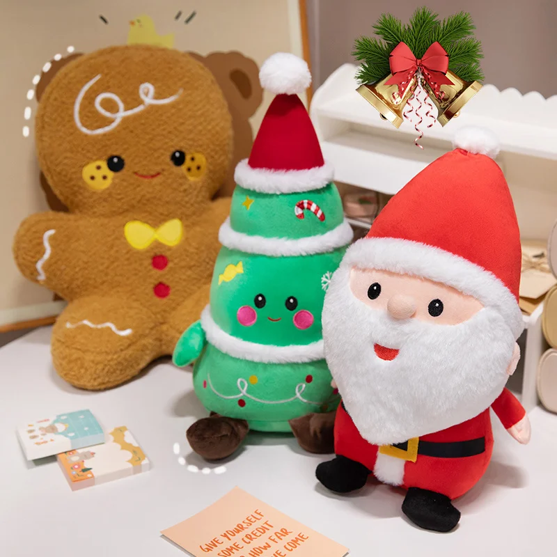 Kawaii dos desenhos animados série de natal boneca de pelúcia travesseiro homem de gengibre árvore de natal papai noel brinquedo de pelúcia casa decoração do feriado