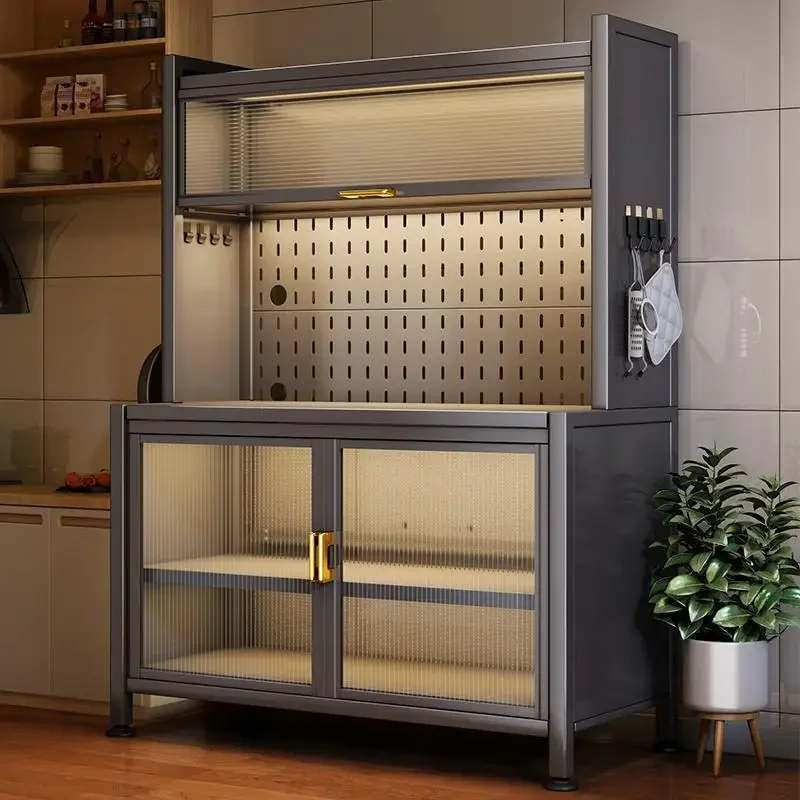 

-Kitchen Storage Containers Floor Multilayer Microwave Oven Shelf Sideboard Home Storage & Organization Storage Lockers With Doo