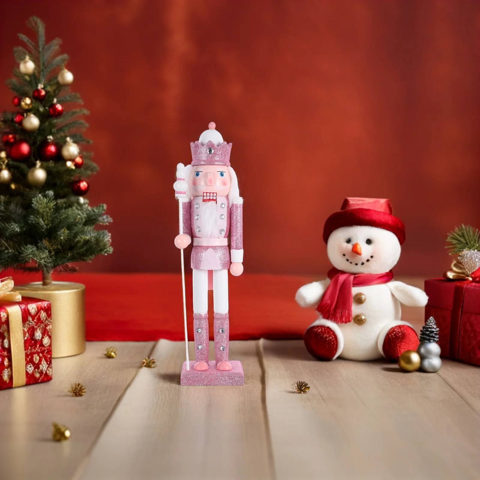 

38cm Wooden Nutcracker Soldier Christmas Decoration Traditional Xmas Table Fireplace Shelf Centerpiece Holiday Nutcracker Figure