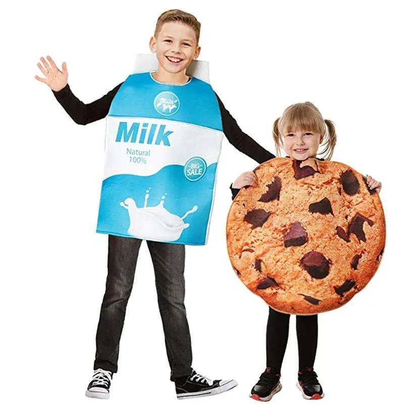 2024 New Arrival Family Couple Cookies and Milk Carton Box Costume Milk Cookie Child Halloween Outfit Cosplay
