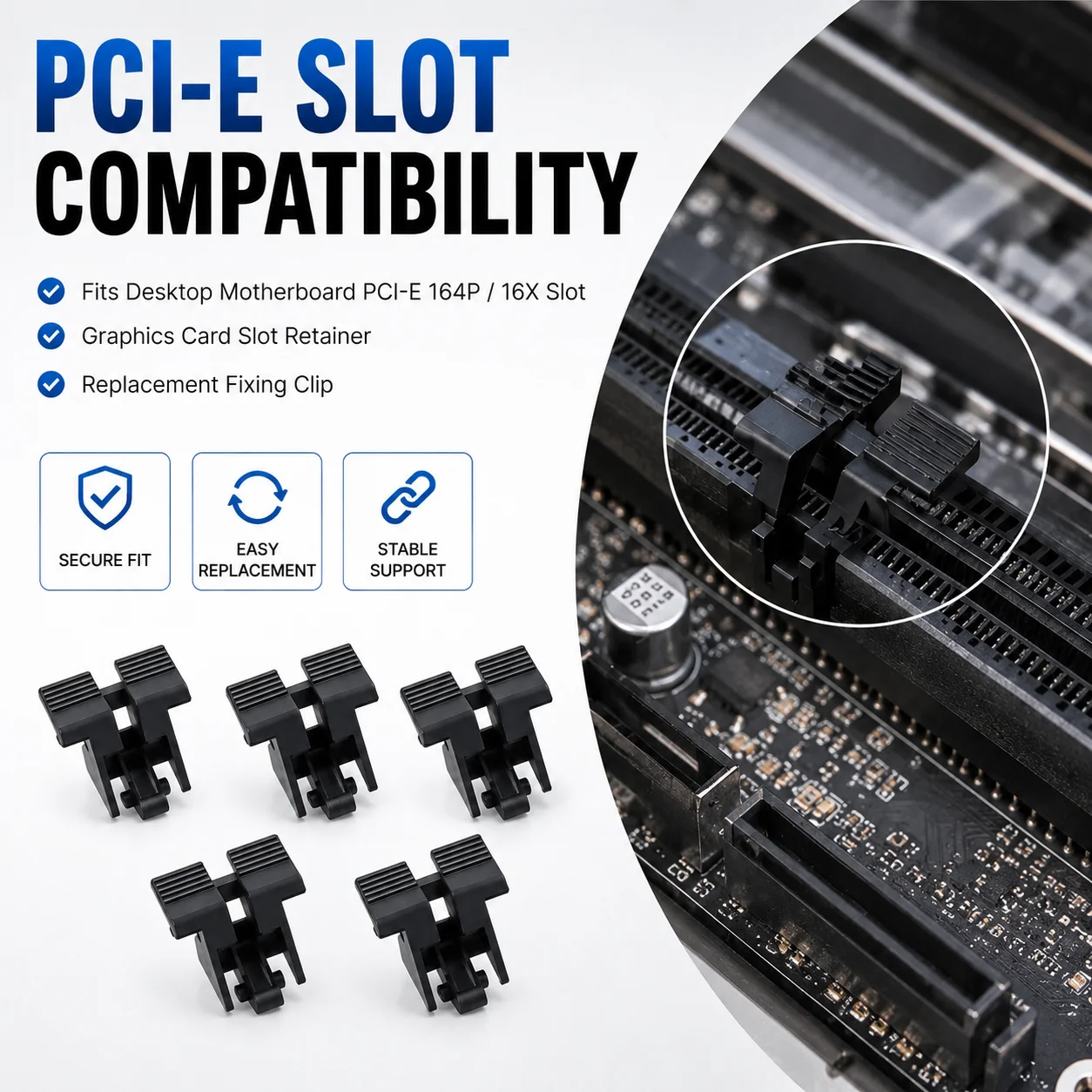 PCI-E 16X 164P Graphics Card Slot Retainer Clip Desktop Slot Locking Buckle Replacement Fixing Bracket ABS Repair Part