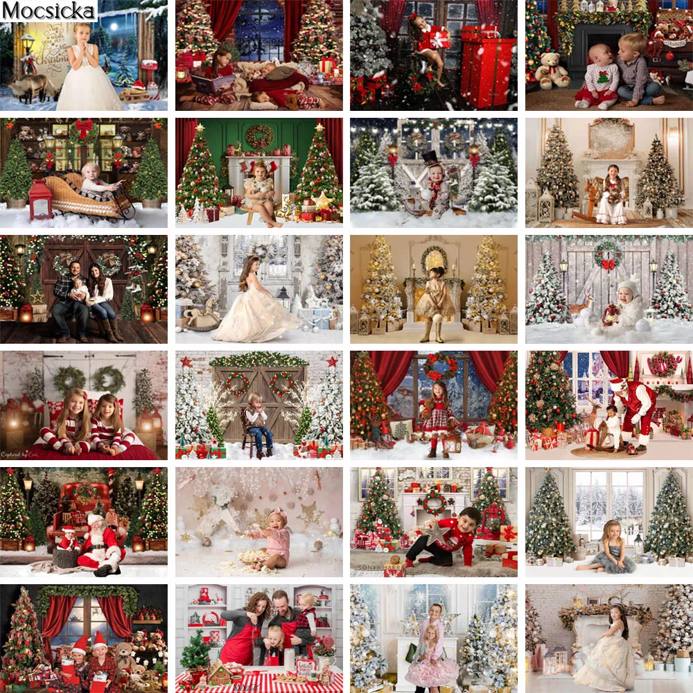 

Christmas Photography Backdrop Fireplace Xmas Tree Family Portrait Photoshoot Baby Photo Background Studio Festival Decor Banner