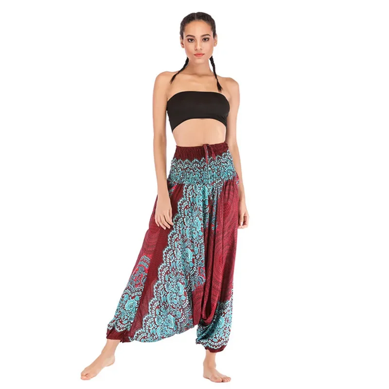 Hot Women's New Ethnic Style Digital Printing Dance Waist Breathable Fitness Body Yoga Pants