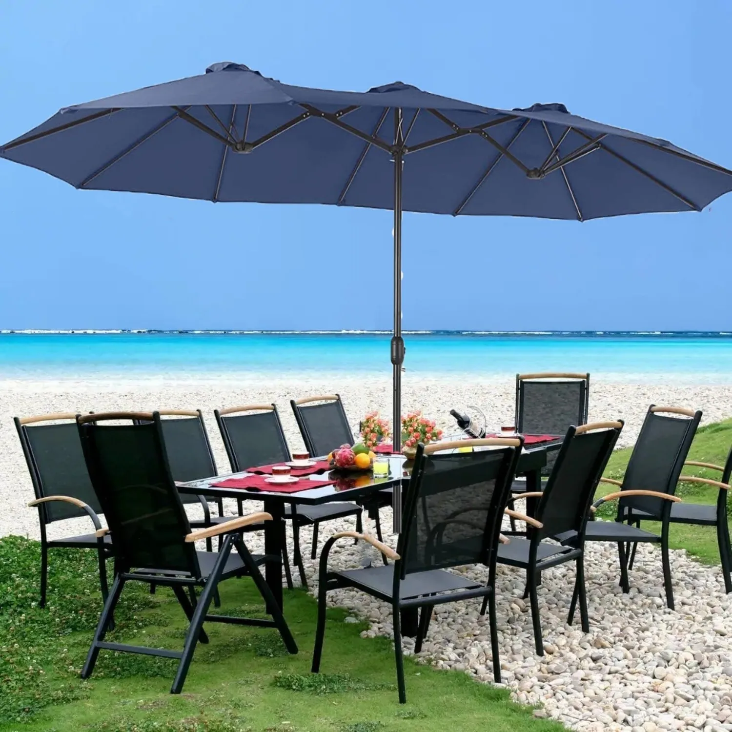 

15ft Outdoor Patio Umbrella Double Side Large Market Umbrella Crank with Base