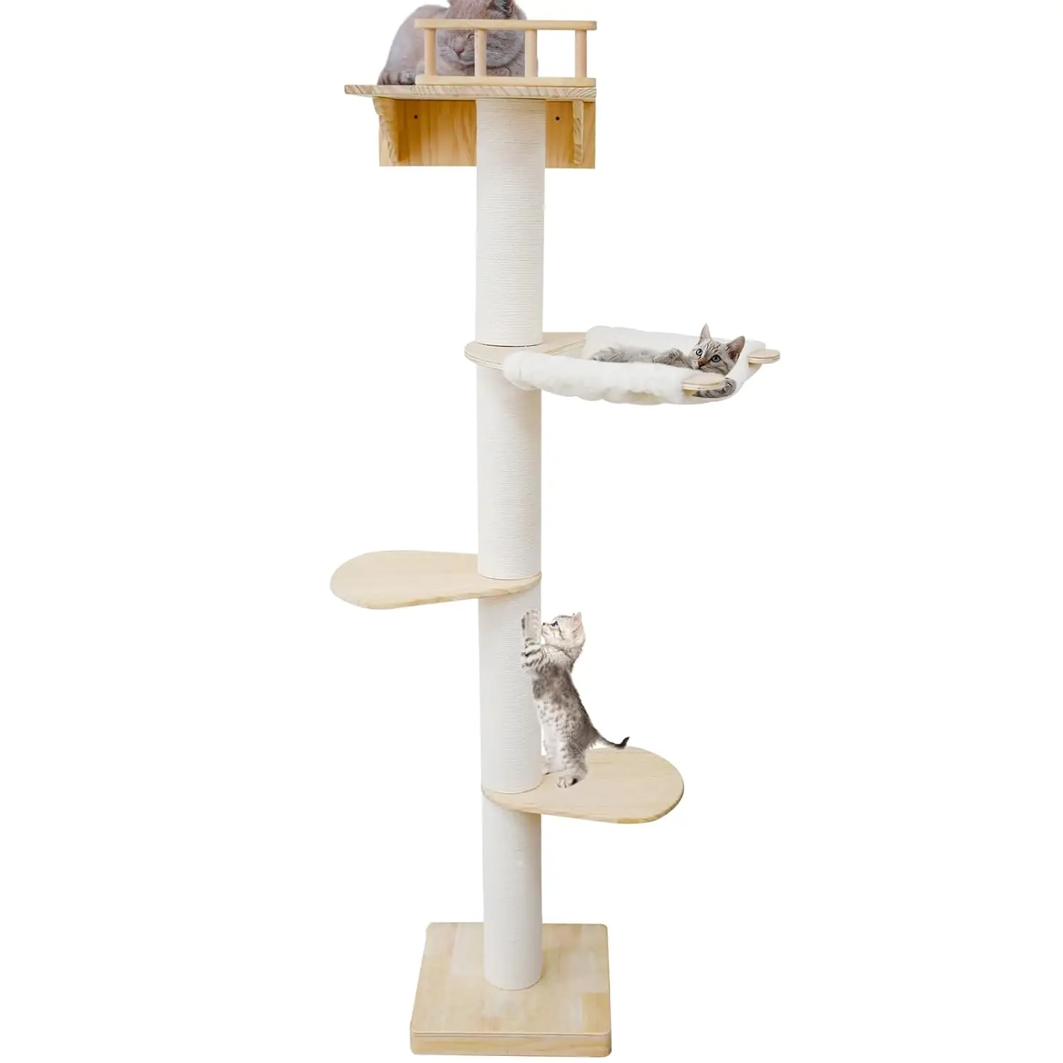 

74" Cat Tree for Large Indoor Cats, Wall Mounted Cat Furniture with Scratching Post, Hammock, Shelves - White, Customized