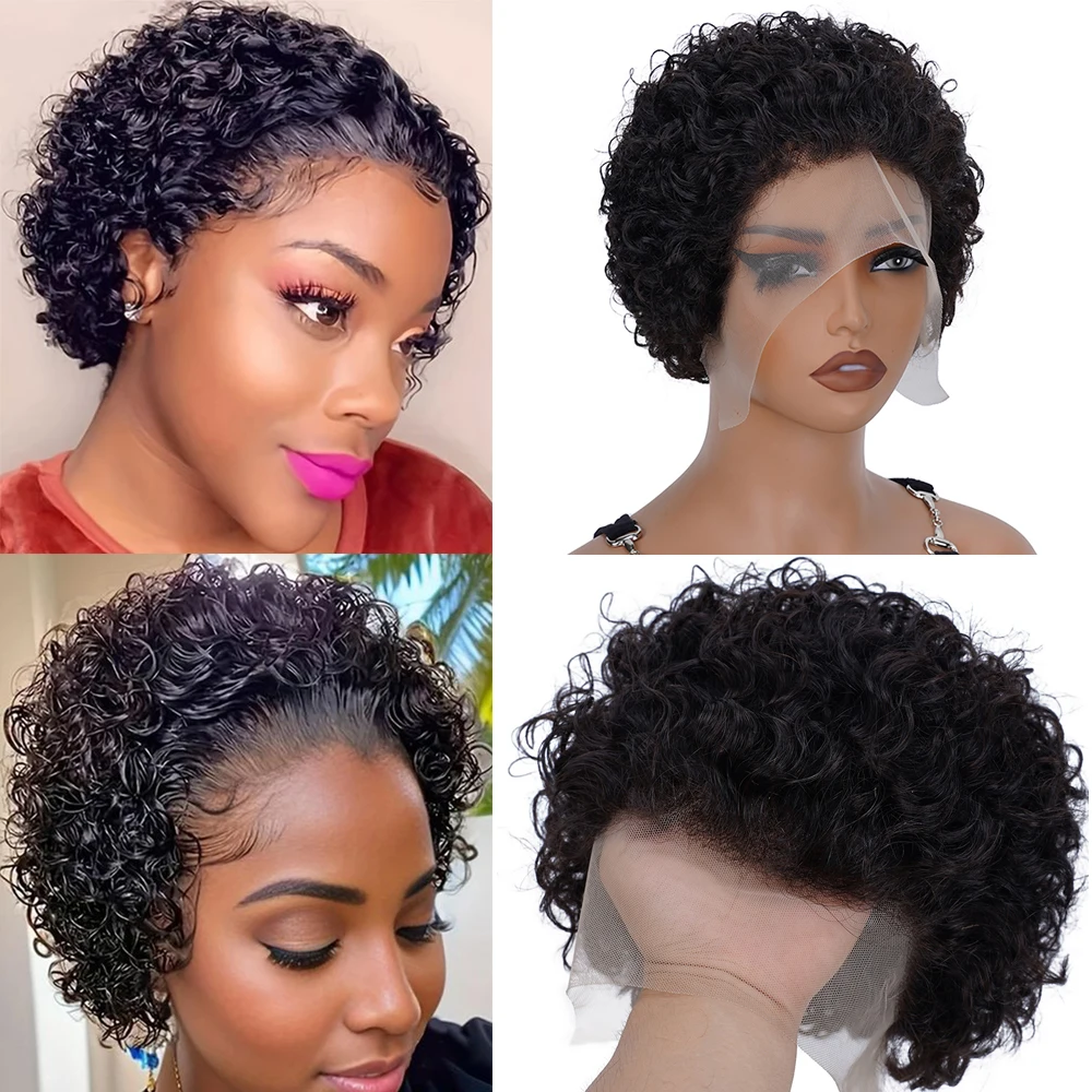 Ginger 350 Pixie Cut Wig Curly Lace Front Wigs 13x1 Short Curly Lace Front Wigs Human Hair 150% Density Transparent Lace Pixie H