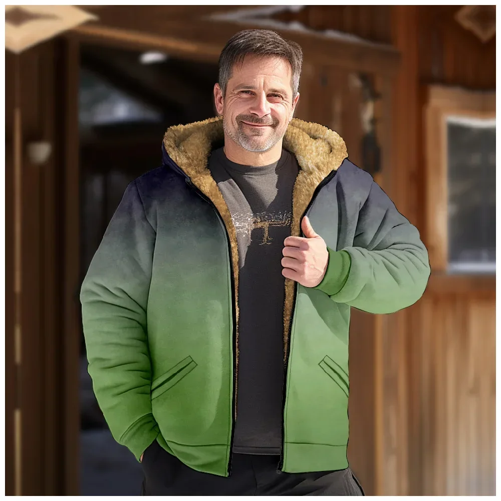 Männer Winter Jacke Strickjacken Mäntel Colros Festival Gedruckt Dicke Outdoor Jagd Fleece Casual Gradienten Streetwear Herren Kleidung