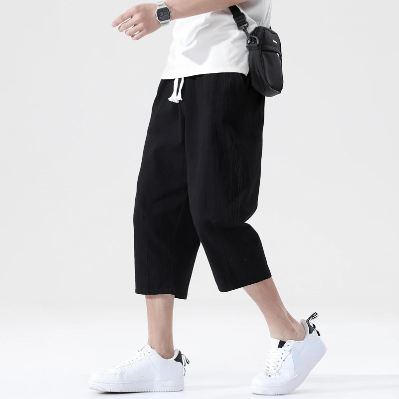 Summer Casual Pants Men's Wild Cotton and Linen Loose Linen Pants Korean Style Trend Nine-point Straight Trousers