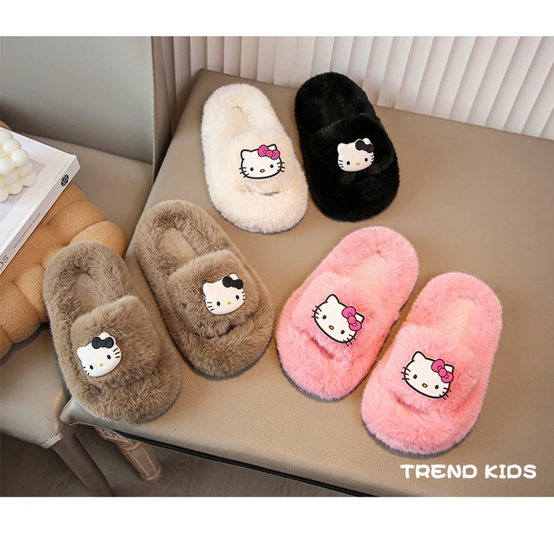 Sanrioed Kids  Slippers Warm Boots Kawaii Anime Hellokitty Kuromi Melody Cinnamoroll Girl Flip Flops House Shoe Gift