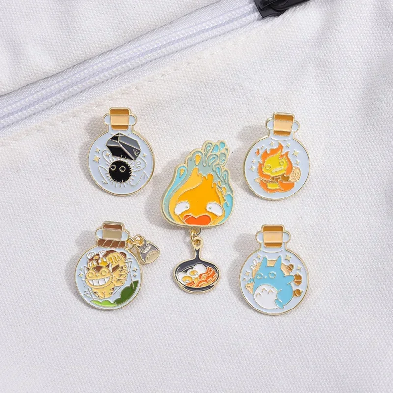 Lovely Drift Bottle Enamel Brooch Cartoon Beaker and Alcohol Lamp Alloy Pins Badge Fashion Jewelry Gift