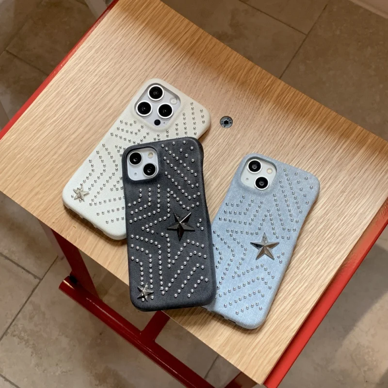 

Silver Bead Five-Pointed Star Solid Color Phone Case Compatible with Apple17/16/15PROMinimalist Leather CaseiPhone14PRO