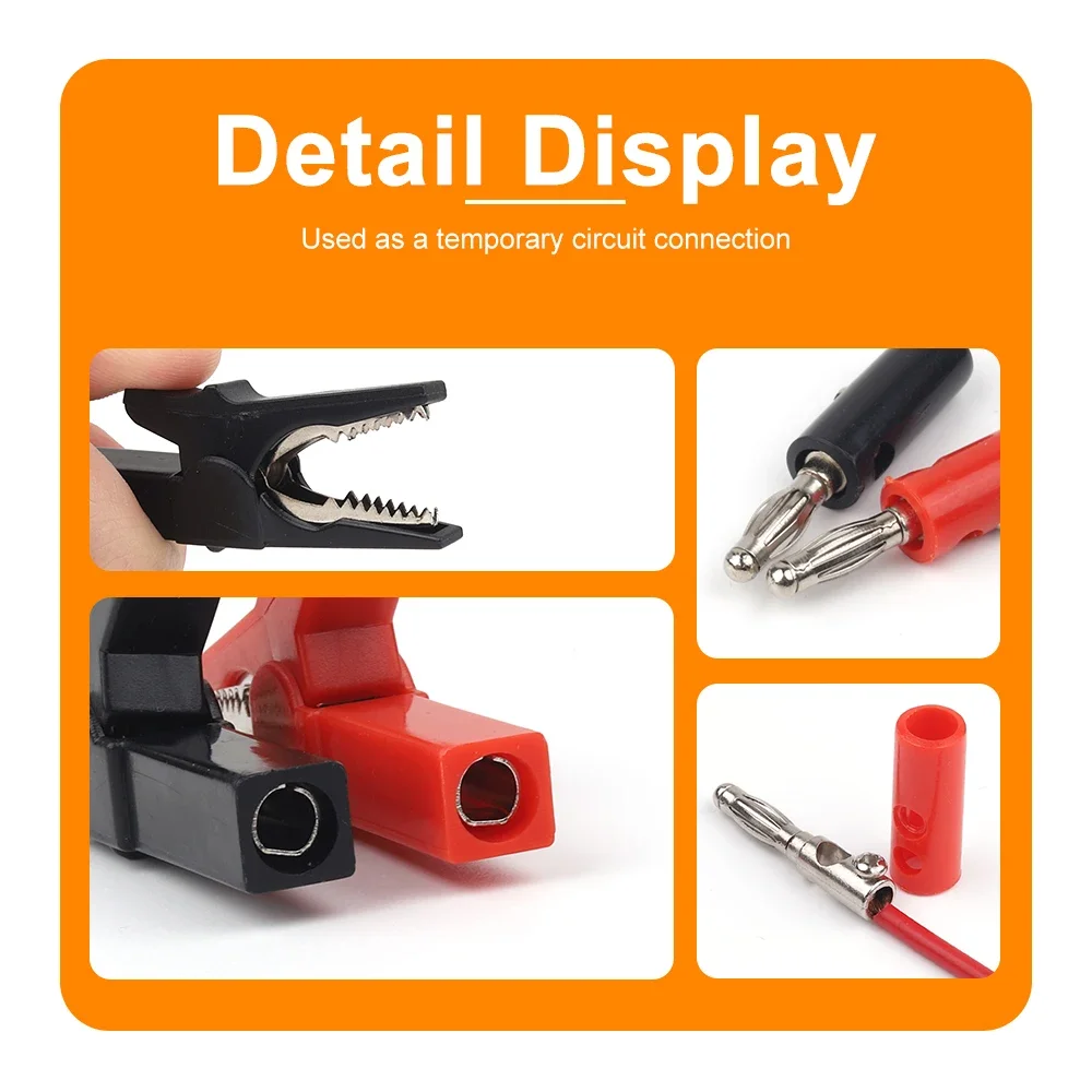 4pcs/Set 55mm Alligator Clip + Banana Plug, Test Probe With 4mm Banana Plug Cable Clips Red + Black Stonego Test Accessories image 3