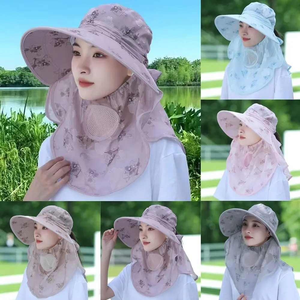 

Casual Wide Brim Sun Visor Cap Anti-UV Breathable Agricultural Work Hat with Mask Neck Protection Sunscreen Fisherman Hat Summer
