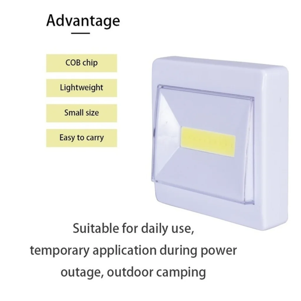 COB LED bateria operado luz noturna, interruptor sem fio, luz de parede com fita mágica, cozinha, escadas, garagem, armário, emergência