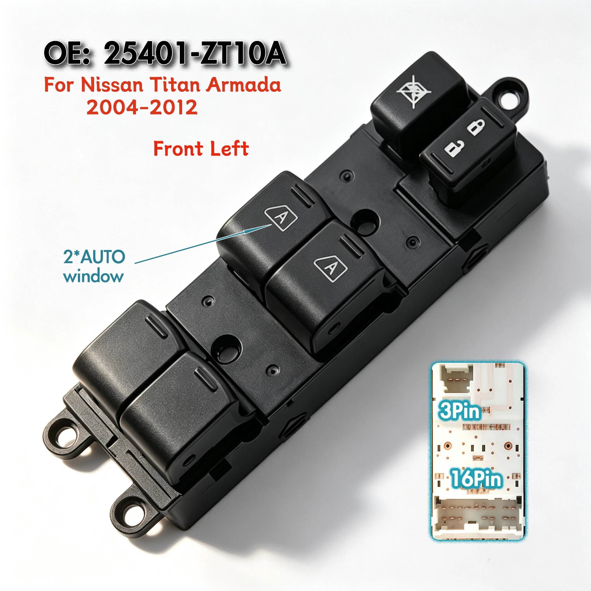 25401-ZT10A For Nissan Titan Armada G35 2004-2012,Front Left Master Power Window Switch Glass Lifter Control Button 25401-ZL10B