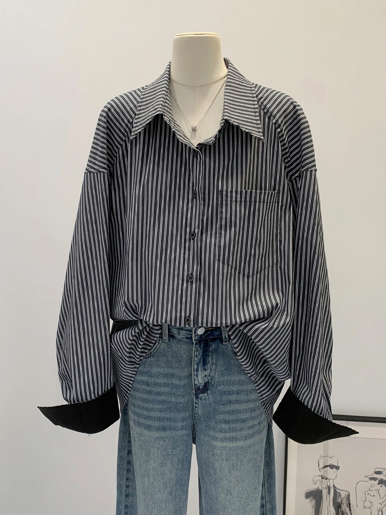 Casual Loose Long Sleeve Striped Shirt Jacket Women's Early Autumn New Style Slimming Fashionable Beautiful Top