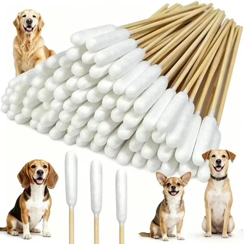 50/300/500 Pcs Pet Cotton Swab Cleaning Cat and Dog Eye Wash Ear Wash Mite Cleaning Wiping Extended Big Head Cotton Swab