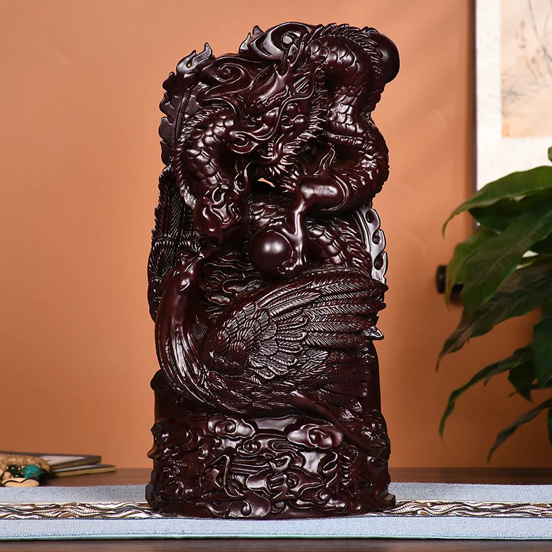 Ebony Wood Carving Prosperity Brought by the Dragon and the Phoenix Wedding Gift Decoration New House Creative Decoration Girlfr