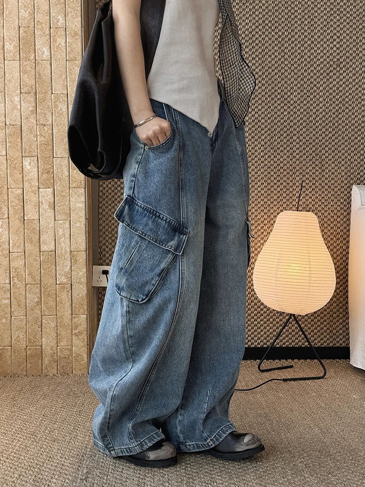 FANAN Fashion Washed Wide Leg Jeans For Women High Waist Straight Denim Pants Streetwear Clothing Female 2026 Spring New