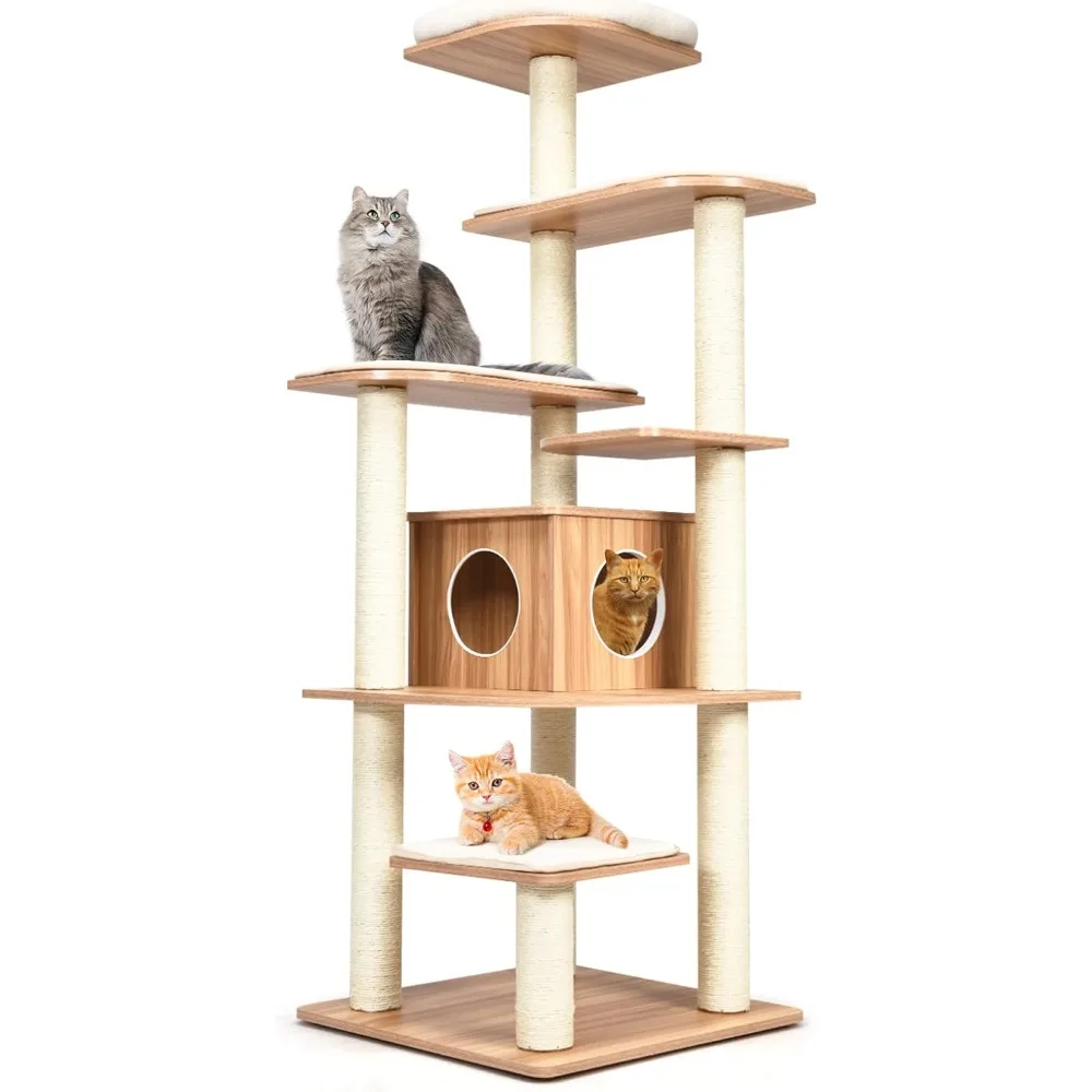 Cat Tree for Indoor Cats, 69 Inches Multi-Level Modern Cat Tower with Plush Perch, Cozy Condo, Platforms, Sisal Scratching Posts