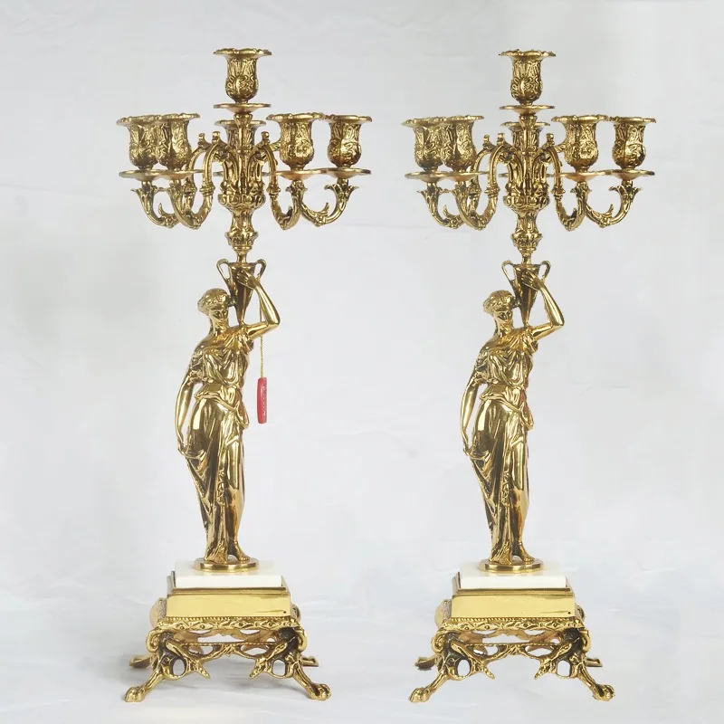 pure copper luxury candlestick ornament, European classical entrance decoration, home soft decoration, wall decoration table