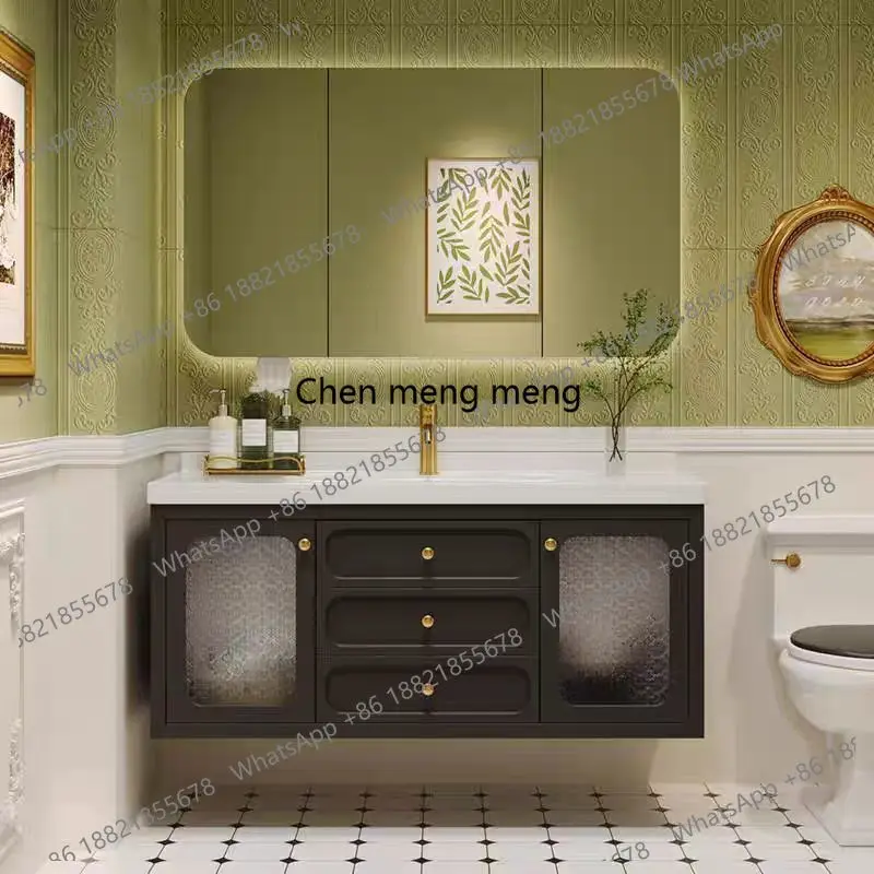 French Retro Bathroom Cabinet Partitions Space Saver Storage Organizer Cupboard Mirror Sink Dressers Toilet Gabinete Furniture