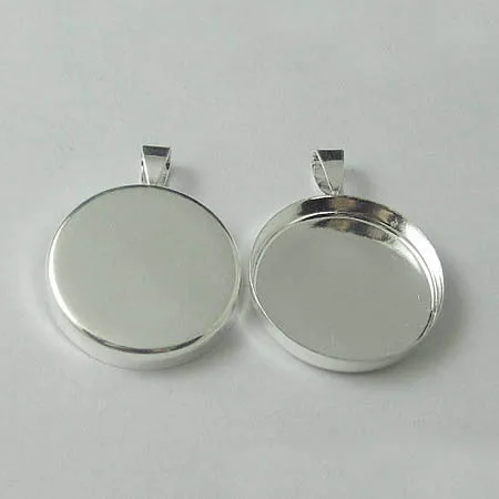 300pcs Silver Plated Round Deep Wall Cups with a Bail Pendant Cabochon Base Setting fits for 20mm 25mm Cameo Jewelry Findings