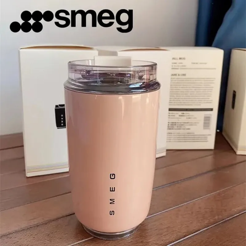 Original SMEG  Hot Coffee Insulated Stainless Steel Thermal Glass Mug Sport Bottle with Compartment Water White Thermos