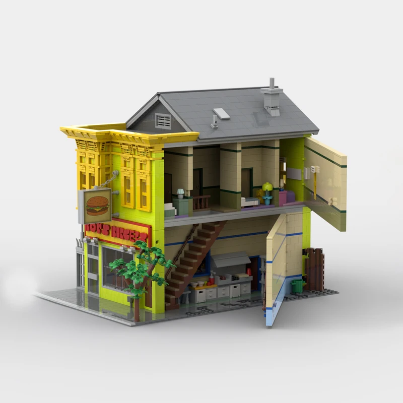Exquisito nuevo producto, bloques de construcción MOC, vista a la calle, modelo arquitectónico, casa de hamburguesa de Bob, juguete Modular para regalo para niños, conjunto DIY