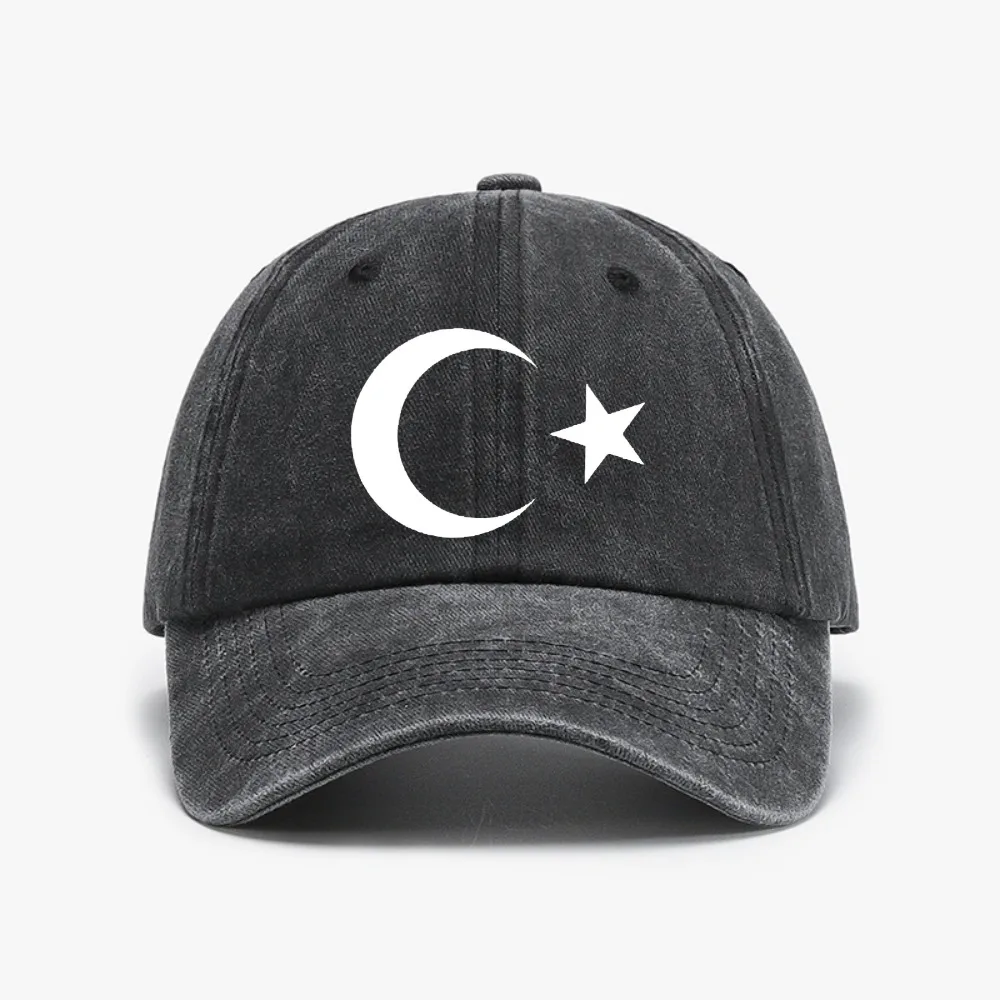 Turkish Flag Crescent Star Print soft top Denim Baseball Cap fashion unisex Adjustable Breathable sun hat casual sports hats