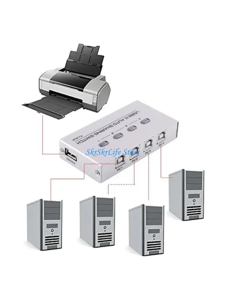 E65E USB Printer Sharer Device 2/4 Ports USB Printer Sharing Peripheral for Printer