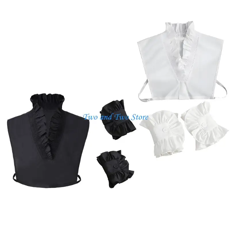 

HX6F Trendy V-shape Faux Collar With Decorative Arm Sleeves for Office Women Work Outfit Half Shirt For Casual Formal Wear