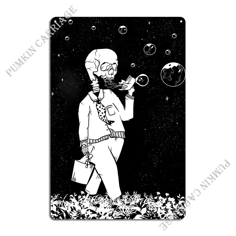 Skeleton Blowing Bubbles Metal Sign Design Rusty Cinema Garage Bar Cave Tin Sign Poster