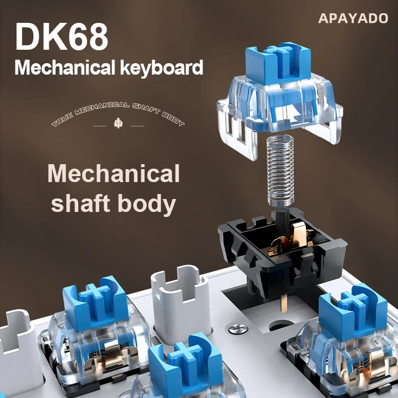 Punk Mechanical Keyboard 2.4G Bluetooth Wireless Type C Wired Tri-Mode RGB Backlit 68Keys Keypad Blue Axis Keyboard Universal