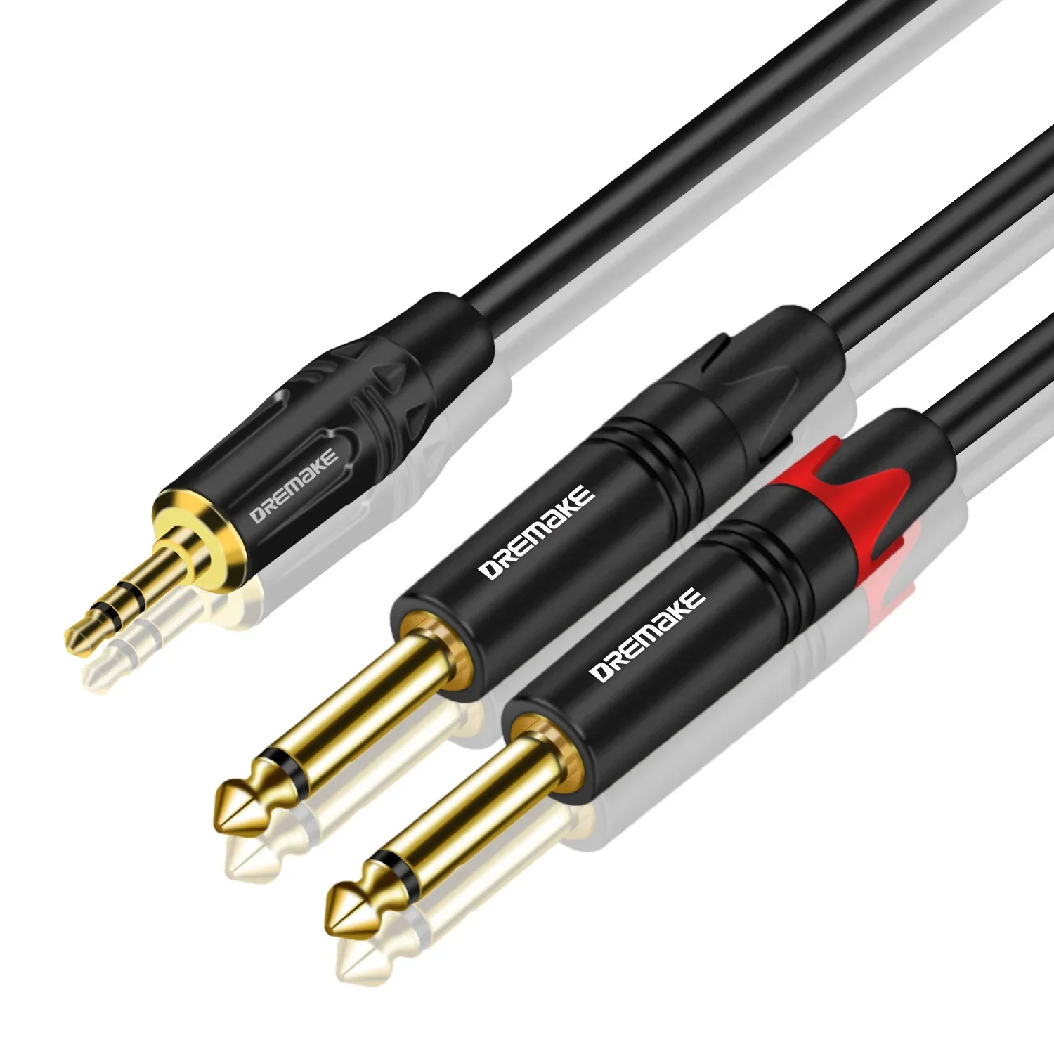 DREMAKE 3.5mm 1/8\'\' TRS to Dual 6.35mm 1/4\'\' TS Mono Cable TRS 1/8\'\' to 2 x 1/4\'\' TS M-M Stereo Audio Y Splitter Breakout Cable