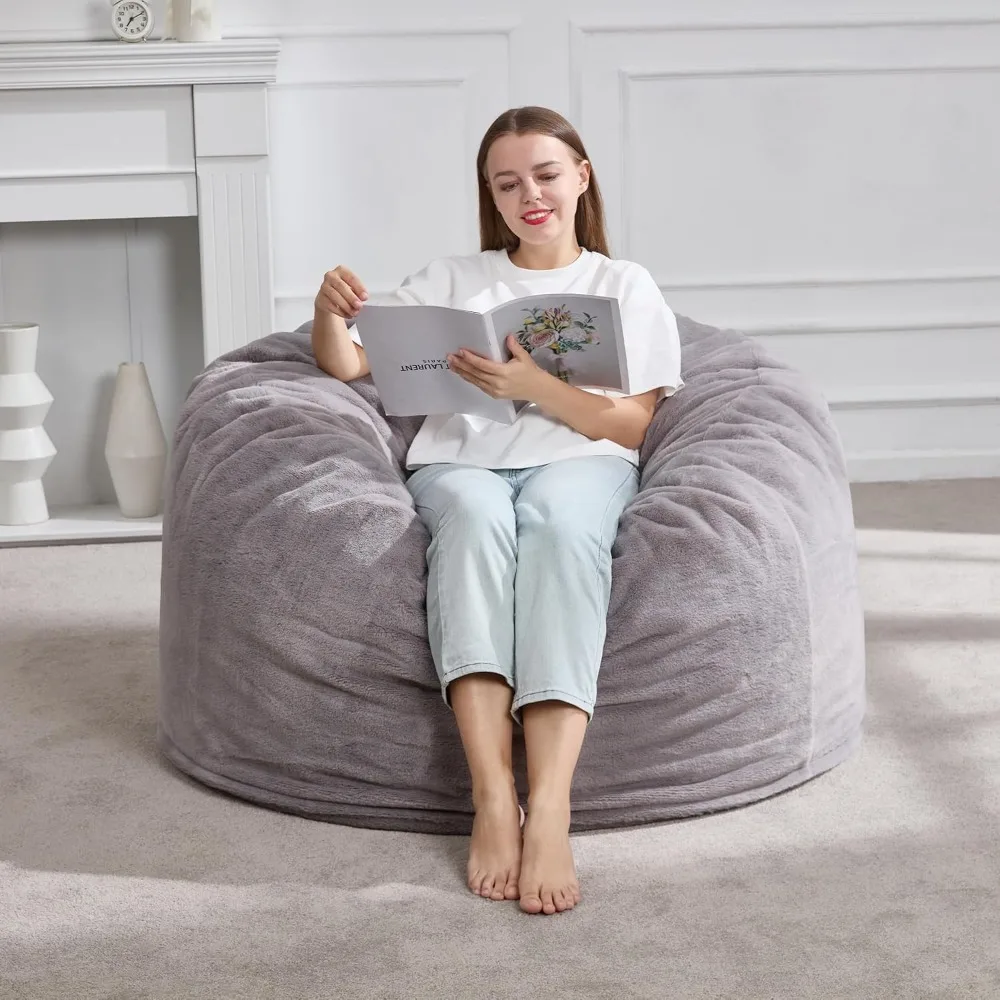 Large 3FT Bean Bag Chair, Plush Cover, Memory Foam, Washable, Portable for Relaxing and Reading, Medium, Skin-Friendly Faux Fur