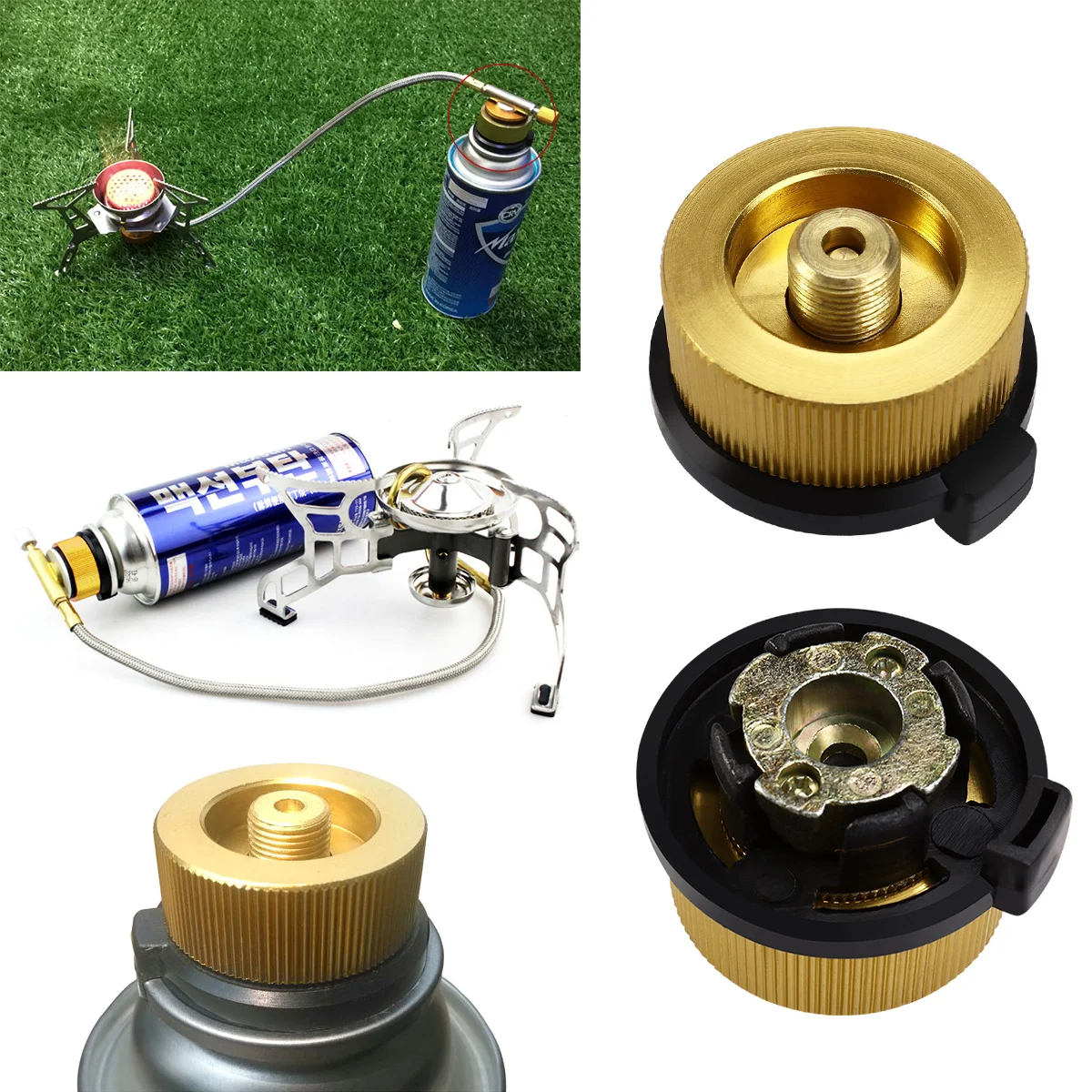 زجاجة الغاز نقل فوهة محول الألومنيوم النحاس النايلون في الهواء الطلق التخييم نزهة شواء موقد فانوس اتصال قفل تلقائي #6