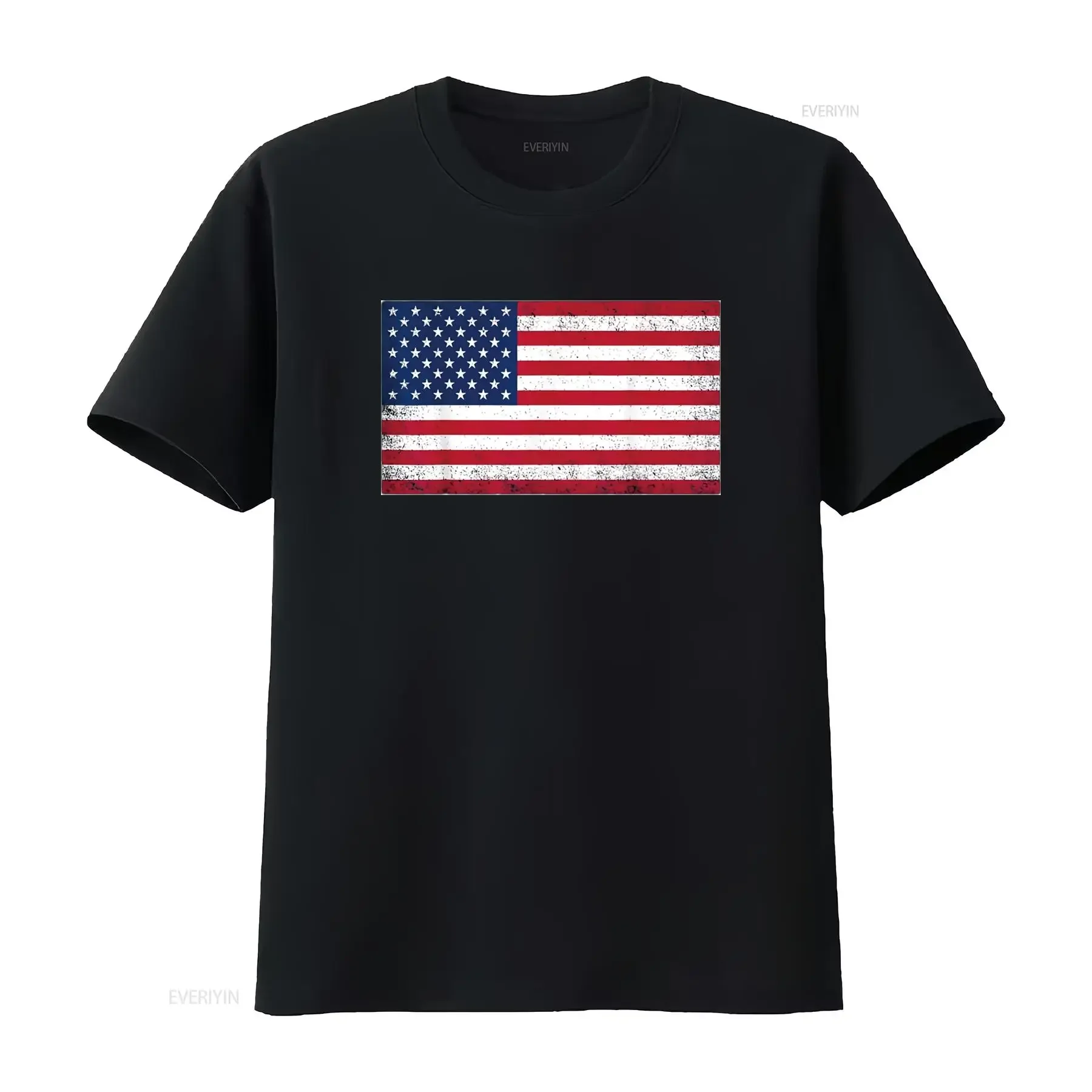 Mens Usa Flag T Shirt Black 3X Large vintage Washed graphic homme Stretched Versatile Breathable fashion streetwear