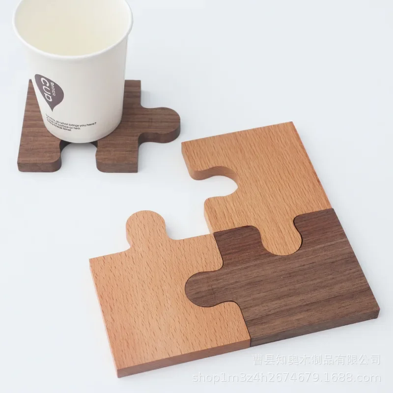 Custom Logo Wooden Creative Japanese Tea Ceremony Jigsaw Coaster Tea Tray Bamboo Wood Heat Insulation Mat